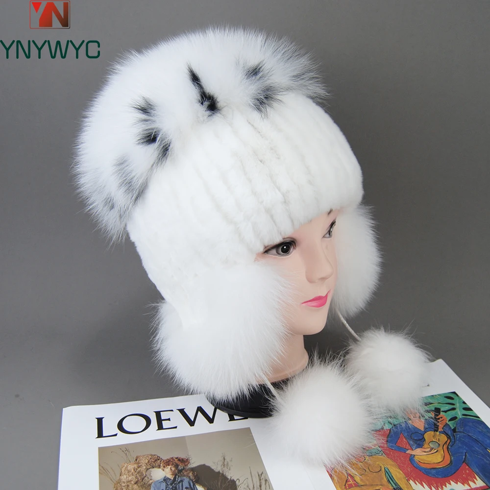 

Russia New Style Women Real Genuine Fox Fur Beanies Hat Knit Winter Real Fur Hats Girls Natural Real Rex Rabbit Fur Skullies Cap