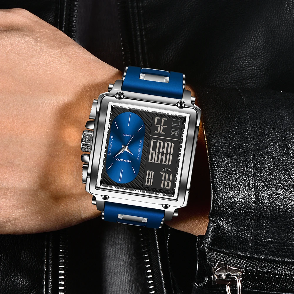 

LIGE Fashion Square Digital Watch Men Casual Sports Waterproof Men's Quartz Wristwatch FOXBOX Top Brand Luxury Chronograph Watch
