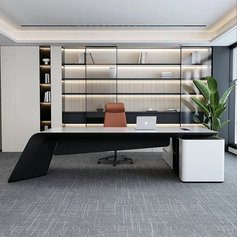 Corporate Leadership Office Luxury Lacquer Executive Desk, Stylish Large Boss CEO Table, Sturdy Spacious with High-End Design
