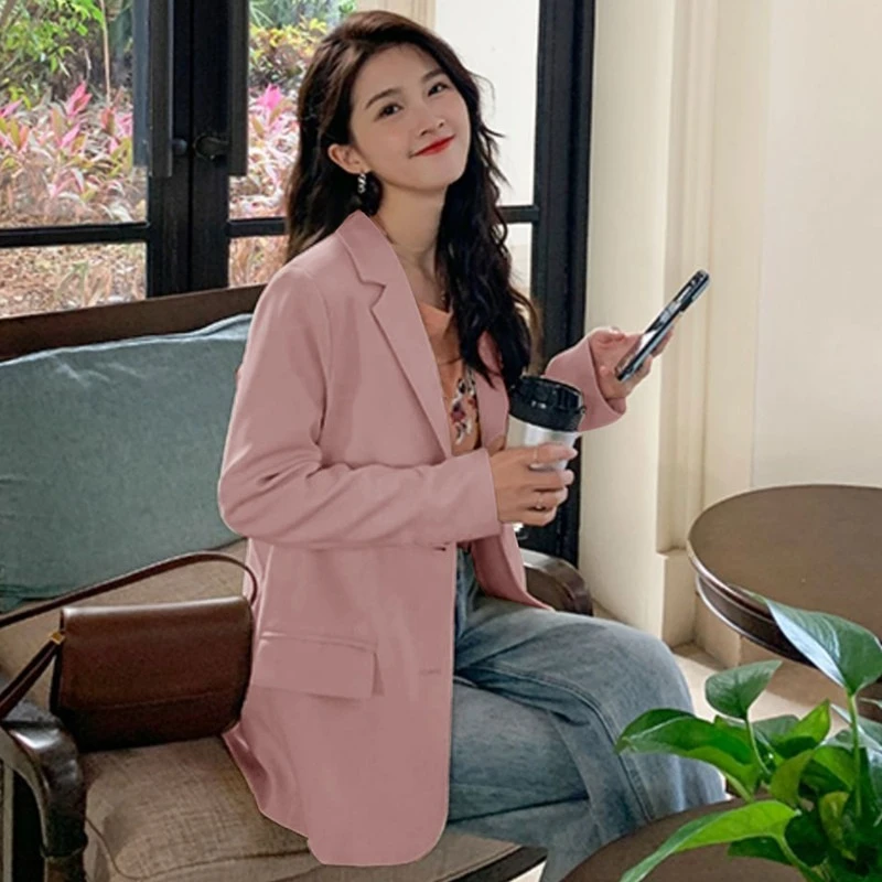 

Fashion Double Breasted Blazers For Women 2026 Spring New Casual Loose Jackets Office Lady Coats Vintage