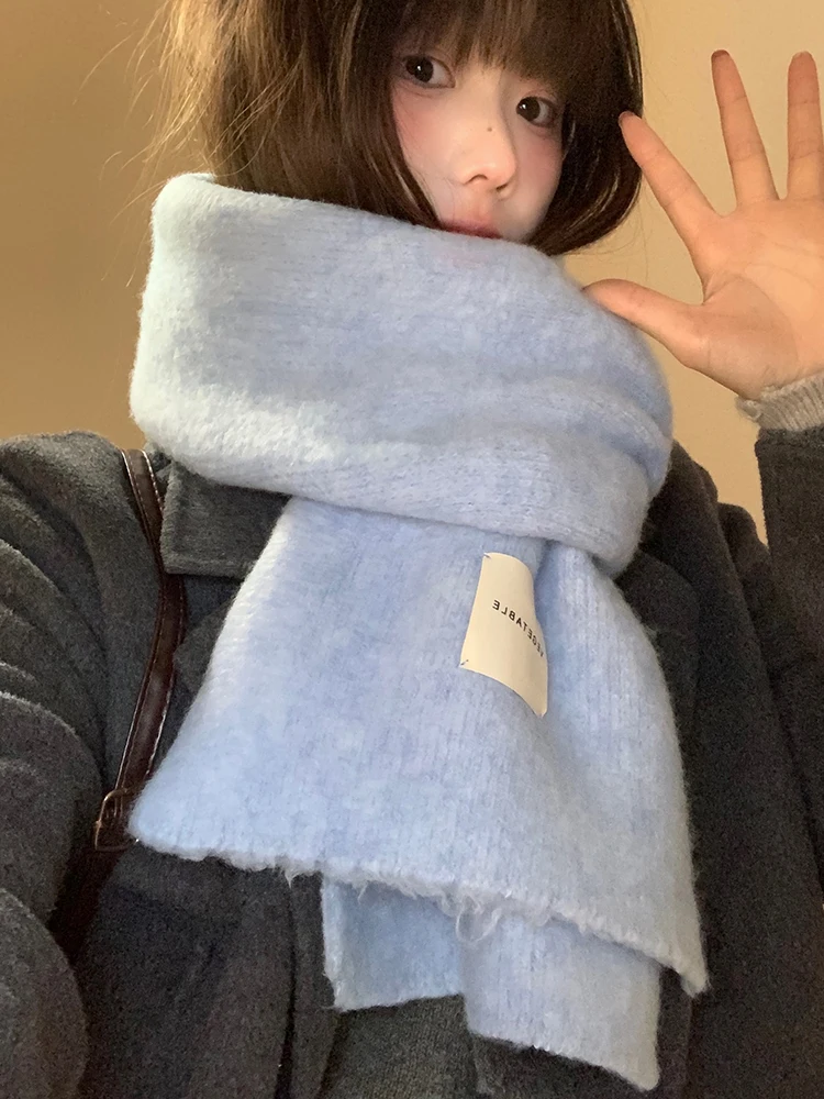 Sciarpa lavorata a maglia blu in misto lana calda per donna Ne Protection Sciarpa invernale coreana Sle Scimmia rettangolare lunga per studenti
