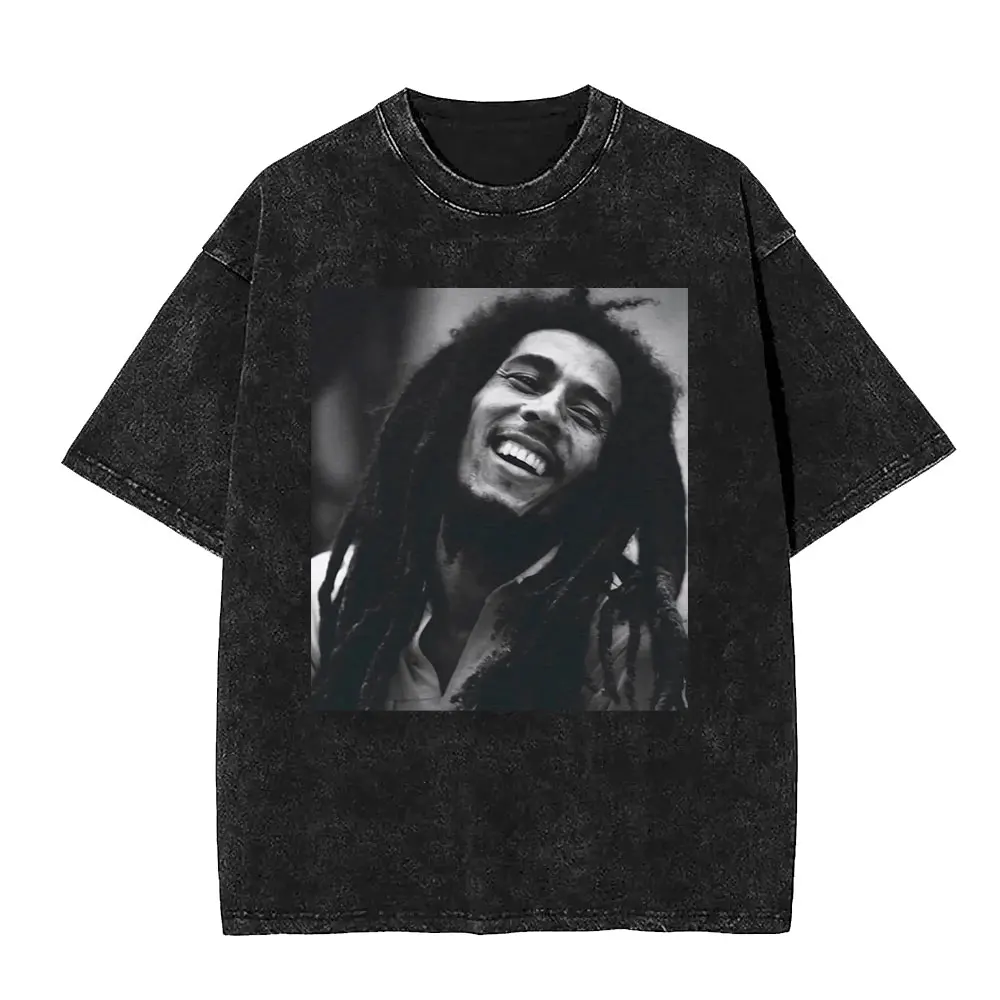 بوب مارلي وان لوف جرافيك تي شيرت موسيقى الريغي الرجال النساء الملابس خمر غسلها تي شيرت القطن عادية كم قصير تي شيرت #4