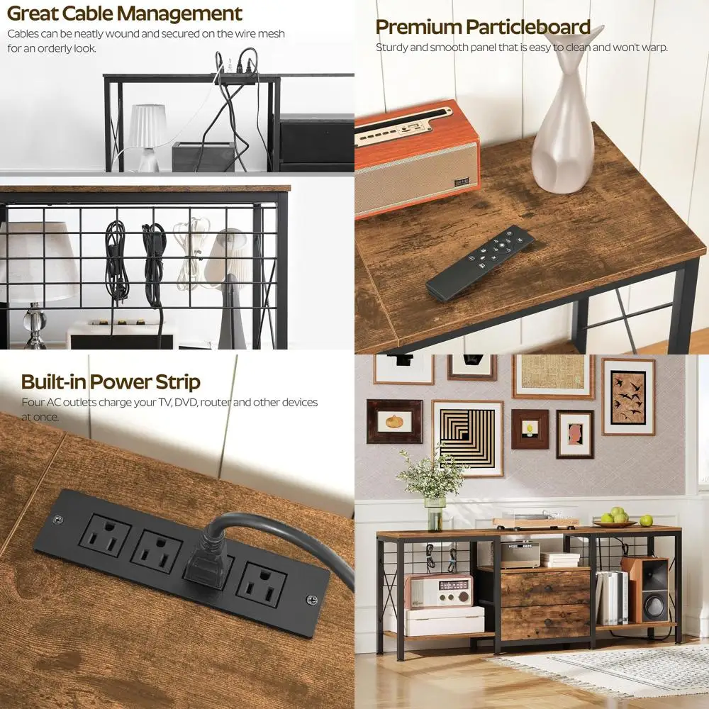 

60 Inch TV Stand with Fabric Doors, Open Shelves, Cable Management for Living Room or Bedroom