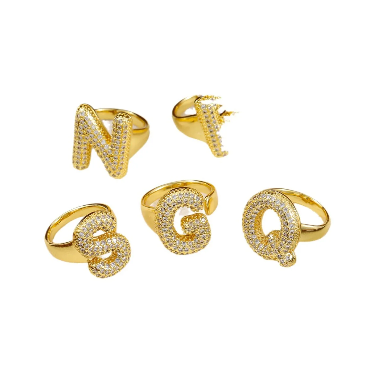 1PC Fashionable Copper Plated Golden Initial A-Z Letter Rings For Women Open Adjustable Ring Aesthetic Wedding Jewelry Gift