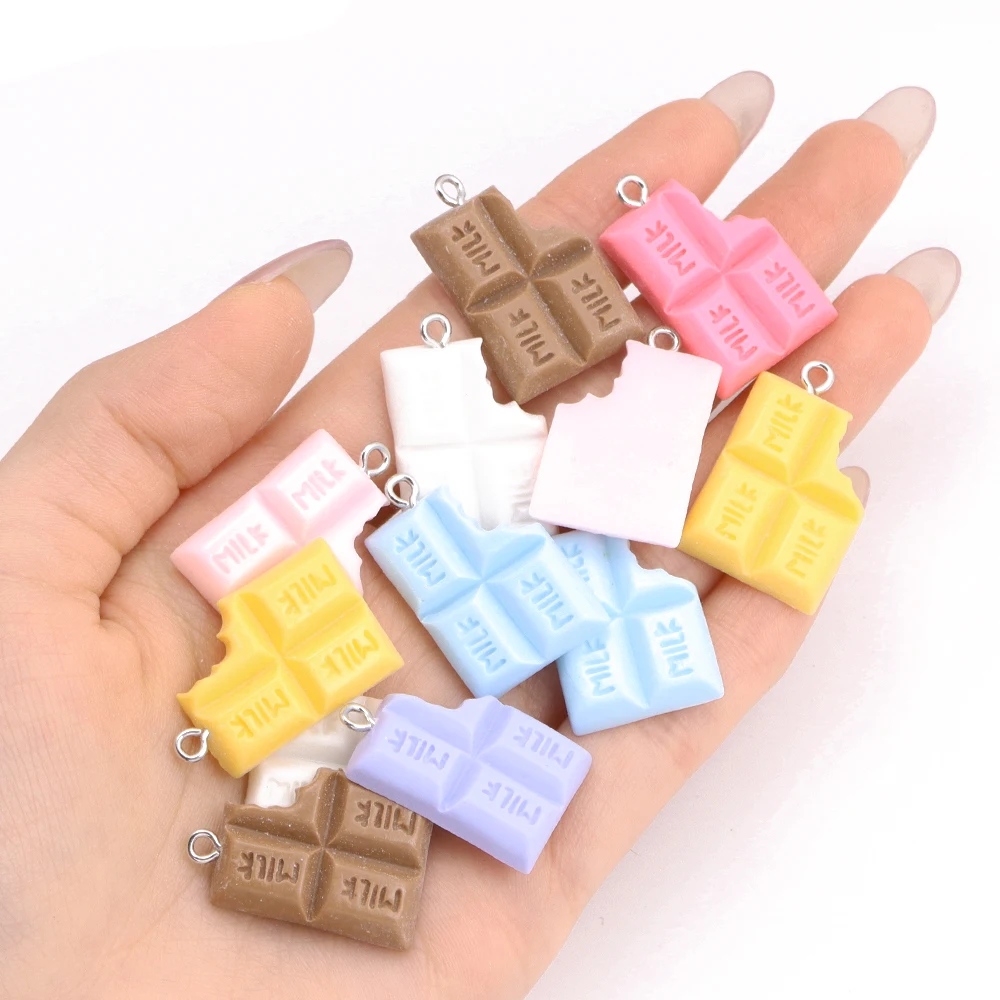 6pcs Cute Chocolate Resin Charms Simulation Cartoon Food Pendants Kawaii Keychain Necklace DIY Jewelry Craft Decoration