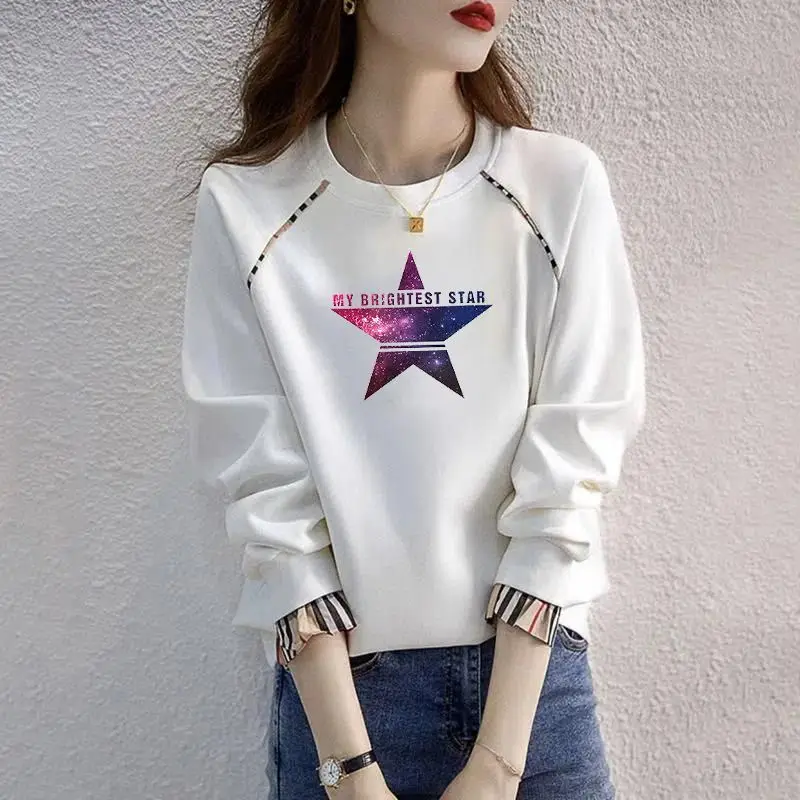 Autumn Casual Cotton Wild Sweatshirt Vintage Letter Print Streetwear Harajuku Y2k Pullover Female Free Shipping Women\'s Clothing