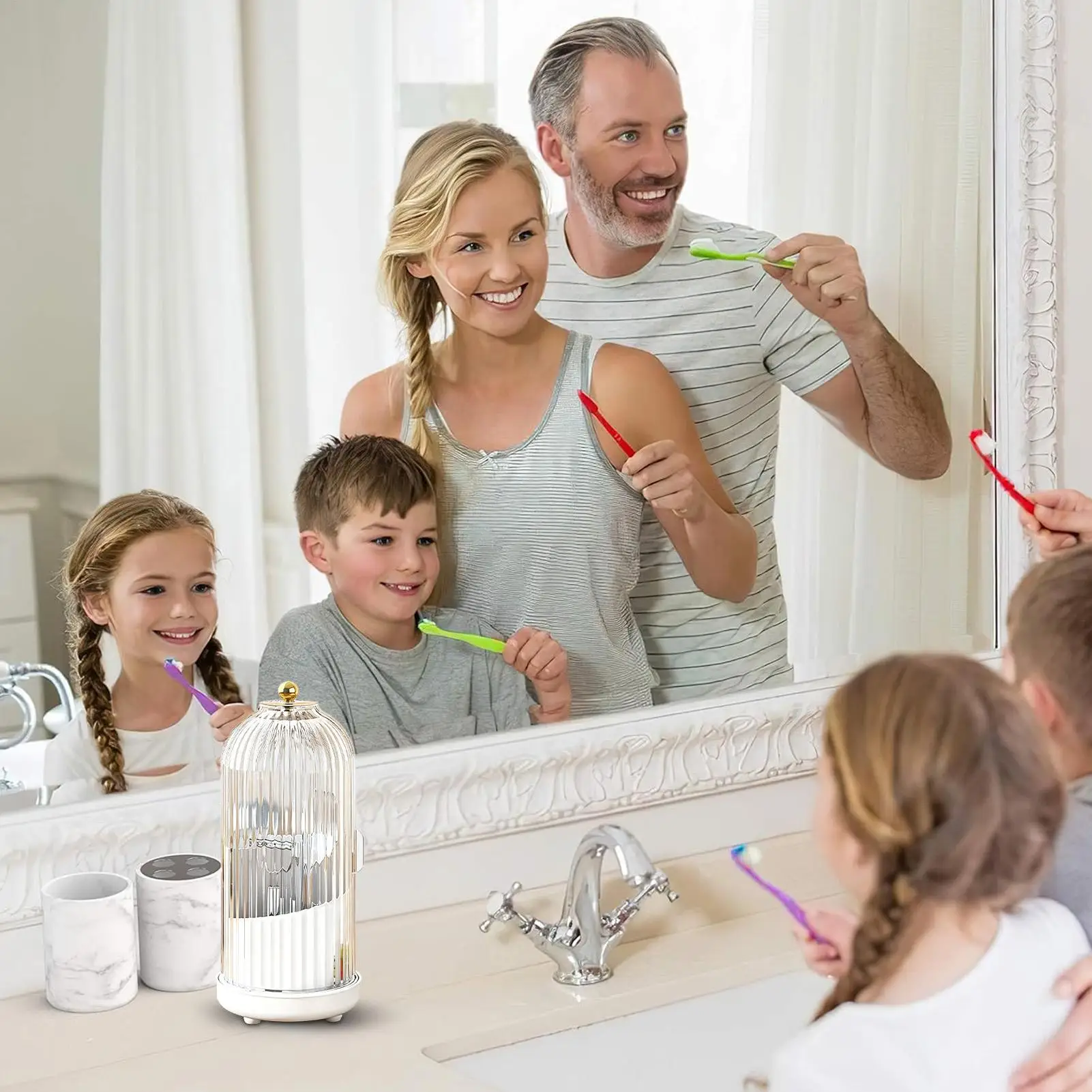 Closed Toothbrush Holder Rotating Waterproof Organizer Bathroom Counter Toothpaste Storage For Cosmetics Brush Lipsticks Pen