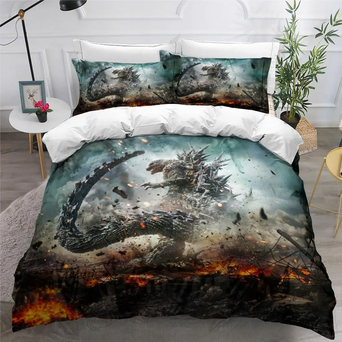 

Bedding Set Dinosaur Comforter Cover fro Men 3D Digital Microfiber 1 Piece Duvet Cover with Zipper Closure 2 Pillow Shames