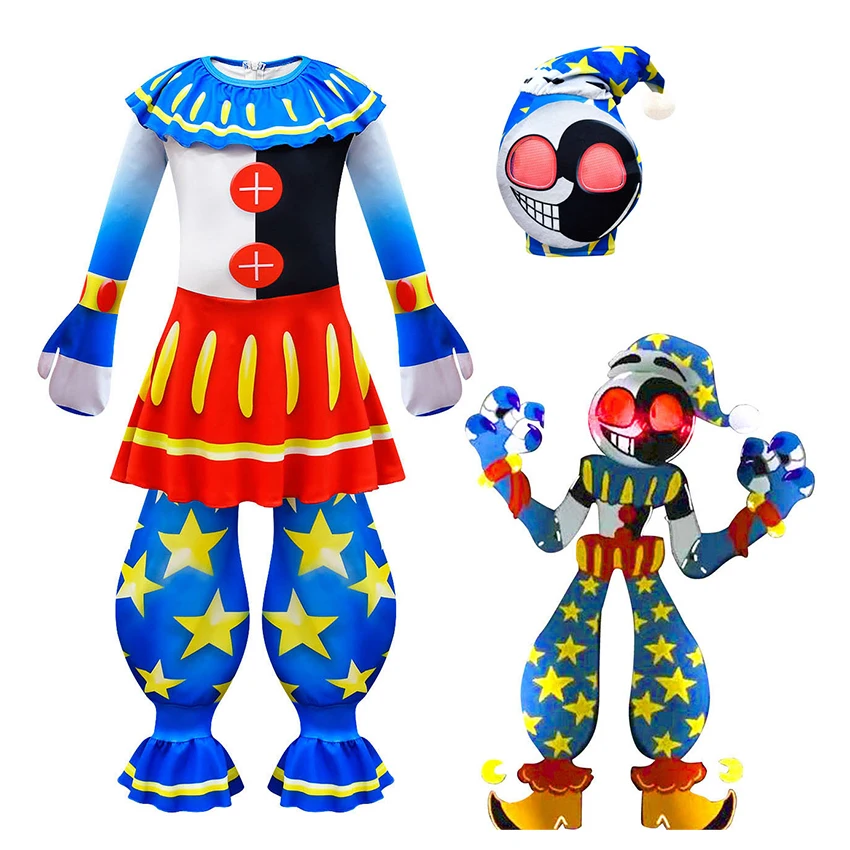 Sonnen untergang Moondrop Chef Cartoon Clown Maske Overall Junge Cosplay Anime Halloween Kostüm für Kinder Karneval Maskerade Verkleidung Kleid