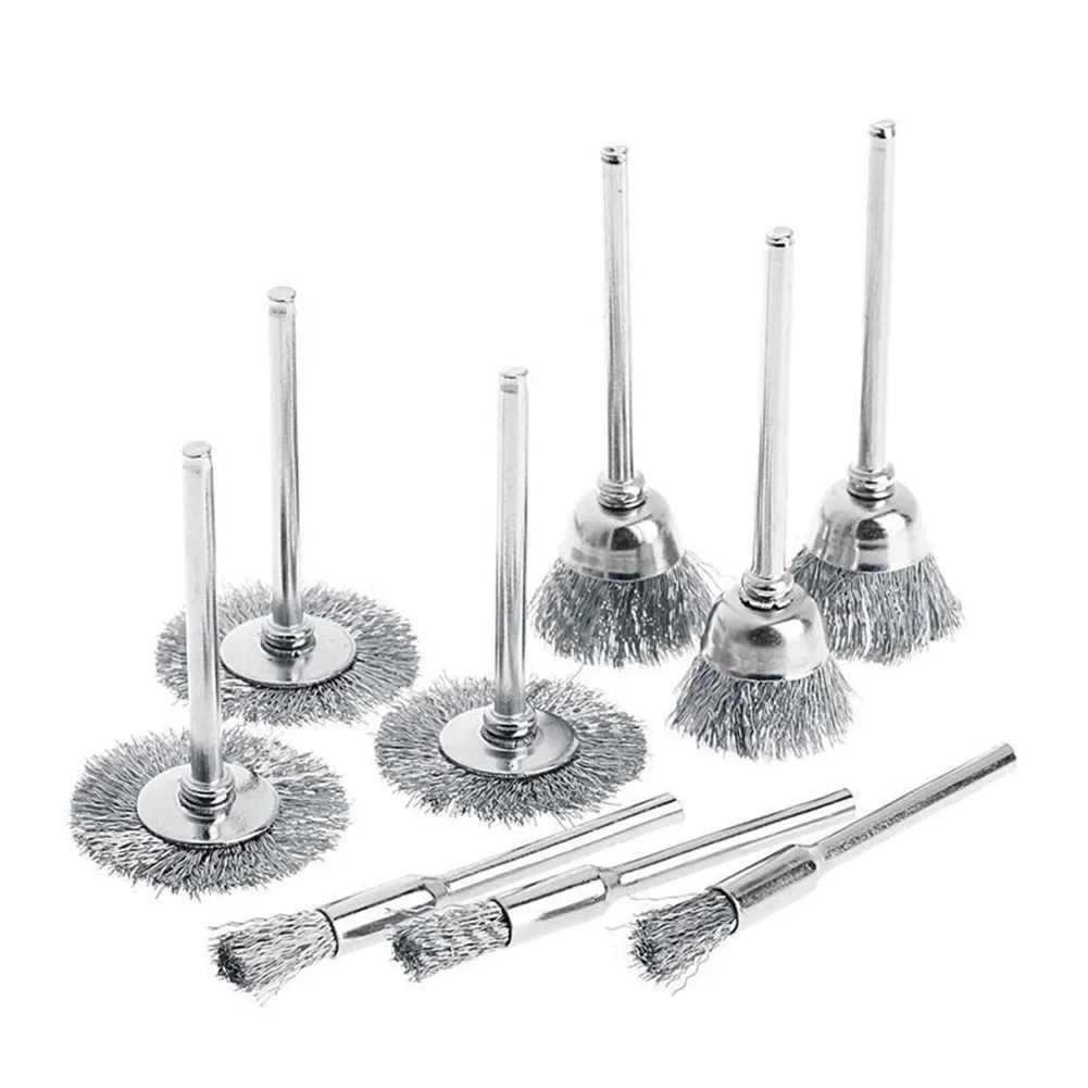 9Pcs Set Wire Brush Wire Wheel Rotary Tool Stainless Steel Rust Removal Polishing Cleaning Deburring Brushes