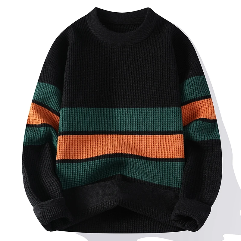 

Winter Sweater For Men Striped Round Neck Fashion Pullovers Lazy Style Retro Casual Harajuku Kniited Sweater Unisex