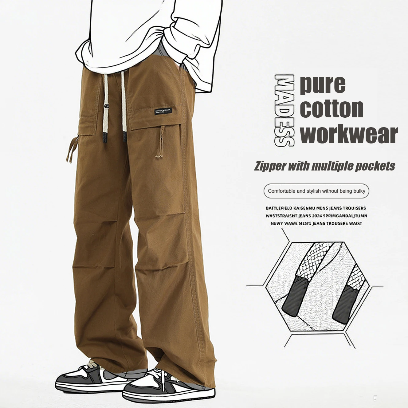 

2024 New Cotton Men Cargo Pants Khaki Casual Men Tactical Joggers Cargo Multi-Pocket Fashions Black Army Trousers Work Wear