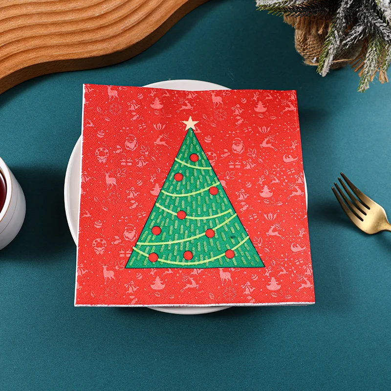 10/20pcs Christmas Napkins 33x33cm 2 Ply, Red Tree Print Paper Napkins for Holiday Dinner Party Decoration