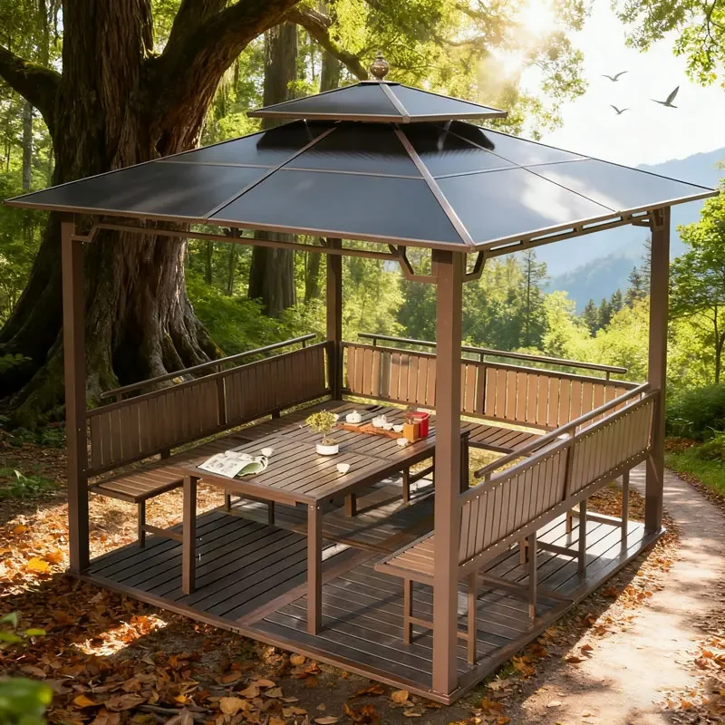 Aluminum pergola with sloping roof heavy-duty awning for patio balcony backyard