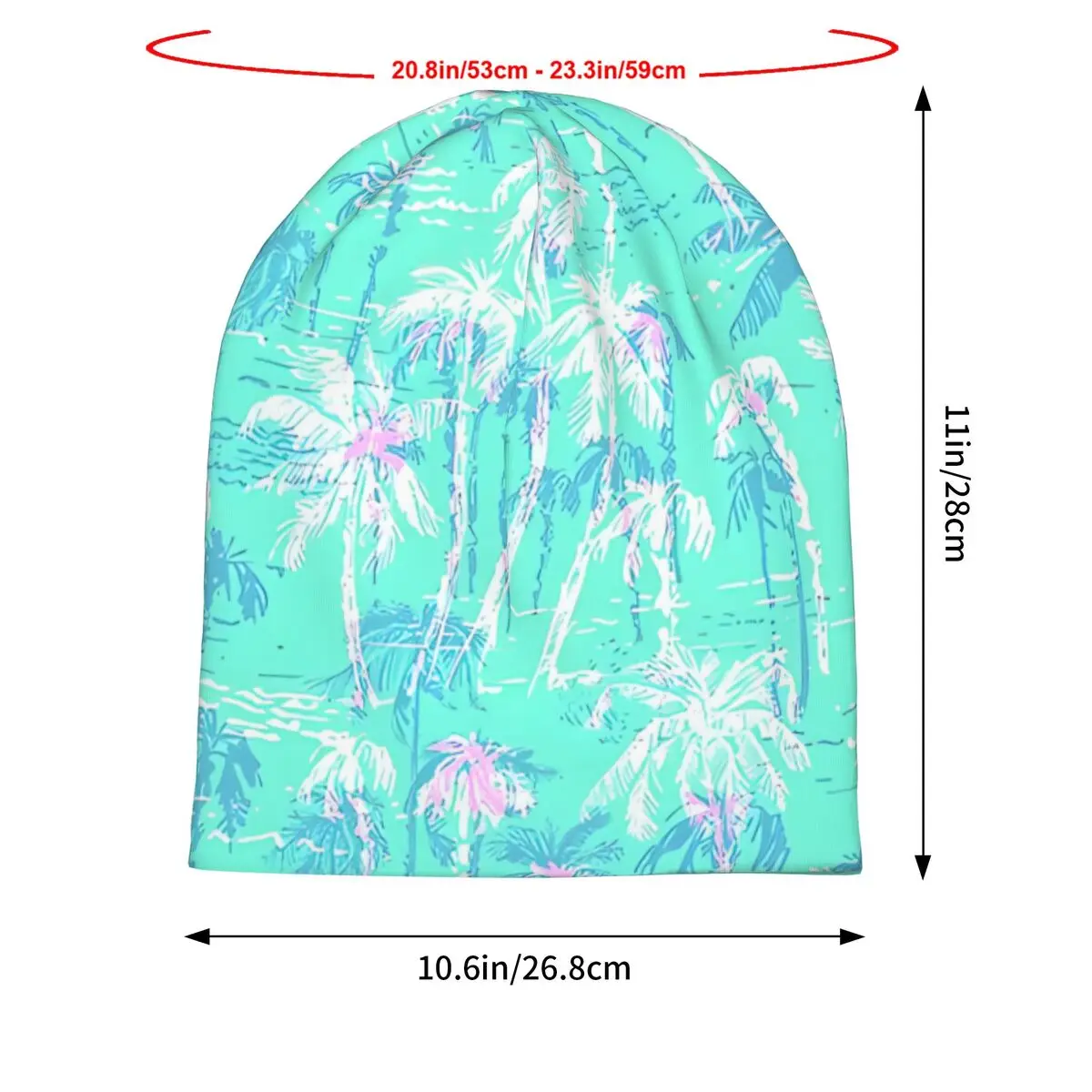 Vibrant Mint And Pink Palm Tree Beach Tropical Washed Thin Bonnet Outdoor Casual Beanies Protection Men Women Hats