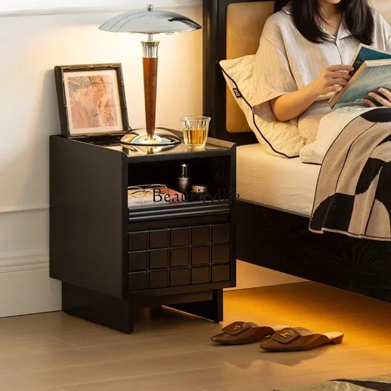 

Medieval style narrow bedside table Solid wood household bedroom storage cabinet Bedside storage side cabinet2003