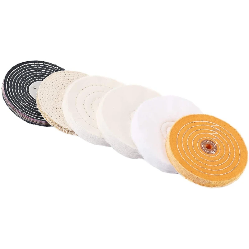 

HOT SALE 6PCS 6 Inch Cotton Polishing Wheel Set For Bench Grinders Or Drill Bits-White + Yellow + Black