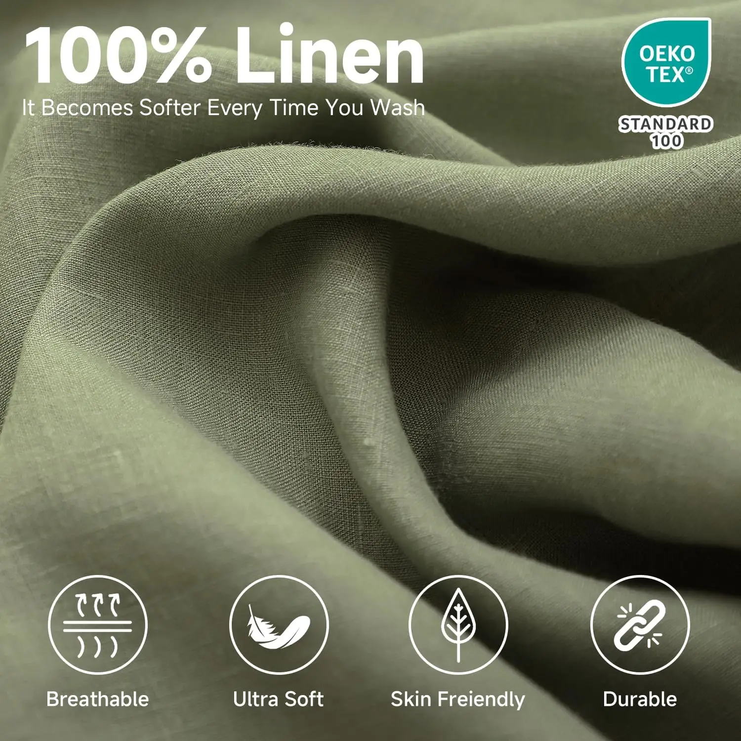 100% Linen Fitted Sheet (1 Piece), 14 Inch Deep Pocket Mattress Cover Natural French Flax Stone Washed Farmhouse Soft Breathable