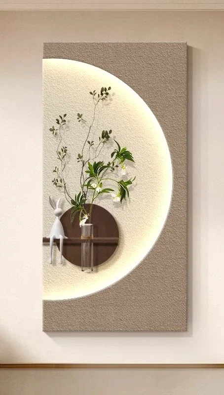 Hydroponic green plants entering the entrance decorative painting cream wind three-dimensional sandstone wall lamp painting