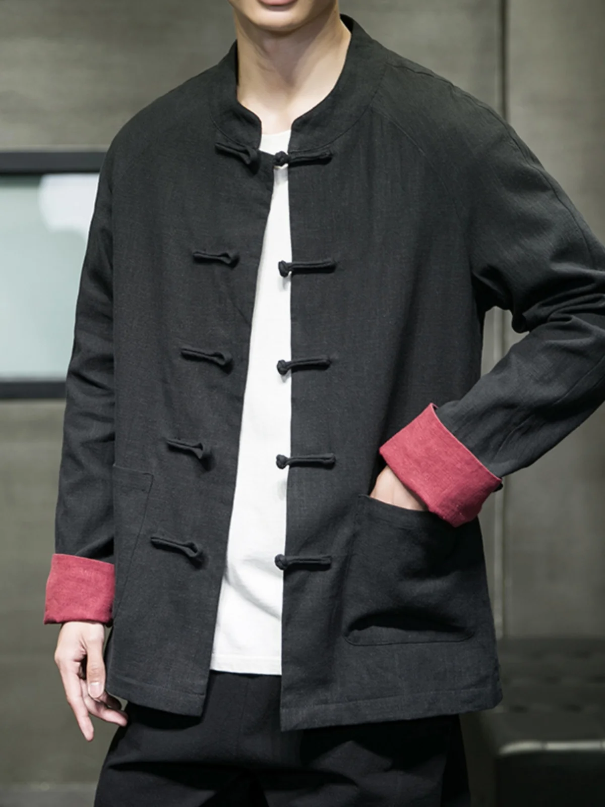 

Original Men's Oversized Jaet with Retro Sle Spring Autumn New Loose Wind Clothes Linen Cotton Youth Faion