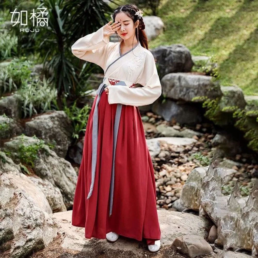 

Новое китайское платье ханьфу — элегантный рокун с воротником-капустой, сказочный костюм, струящаяся древняя одежда для женщин