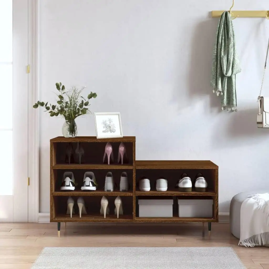 Stylish Brown Oak Shoe Cabinet - 102x36x60 cm, Engineered Wood Storage Organizer