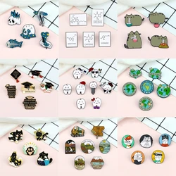 4-8pcs/set Cartoon Brooch Funny Cute Lapel Pins Teeth Hiking Cat Chemistry Enamel Badge Graduation Gift Bag Friends Kids Jewelry