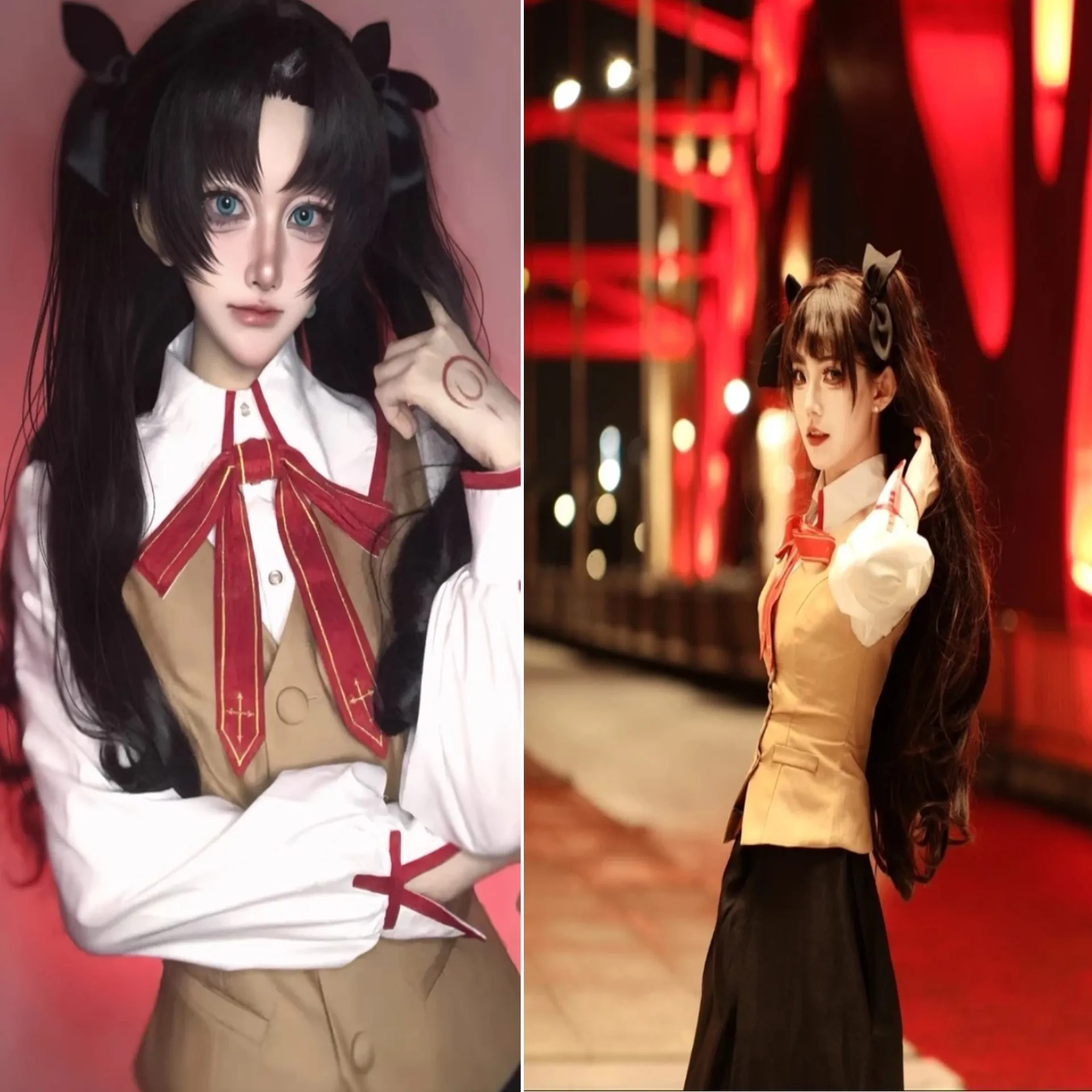 Anime Fate Stay Night Tohsaka Rin Cosplay Kostuum Pruik Vrouwen Haarspelden Casual JK Schooluniformen Meisjes Carnaval Rokken Pak