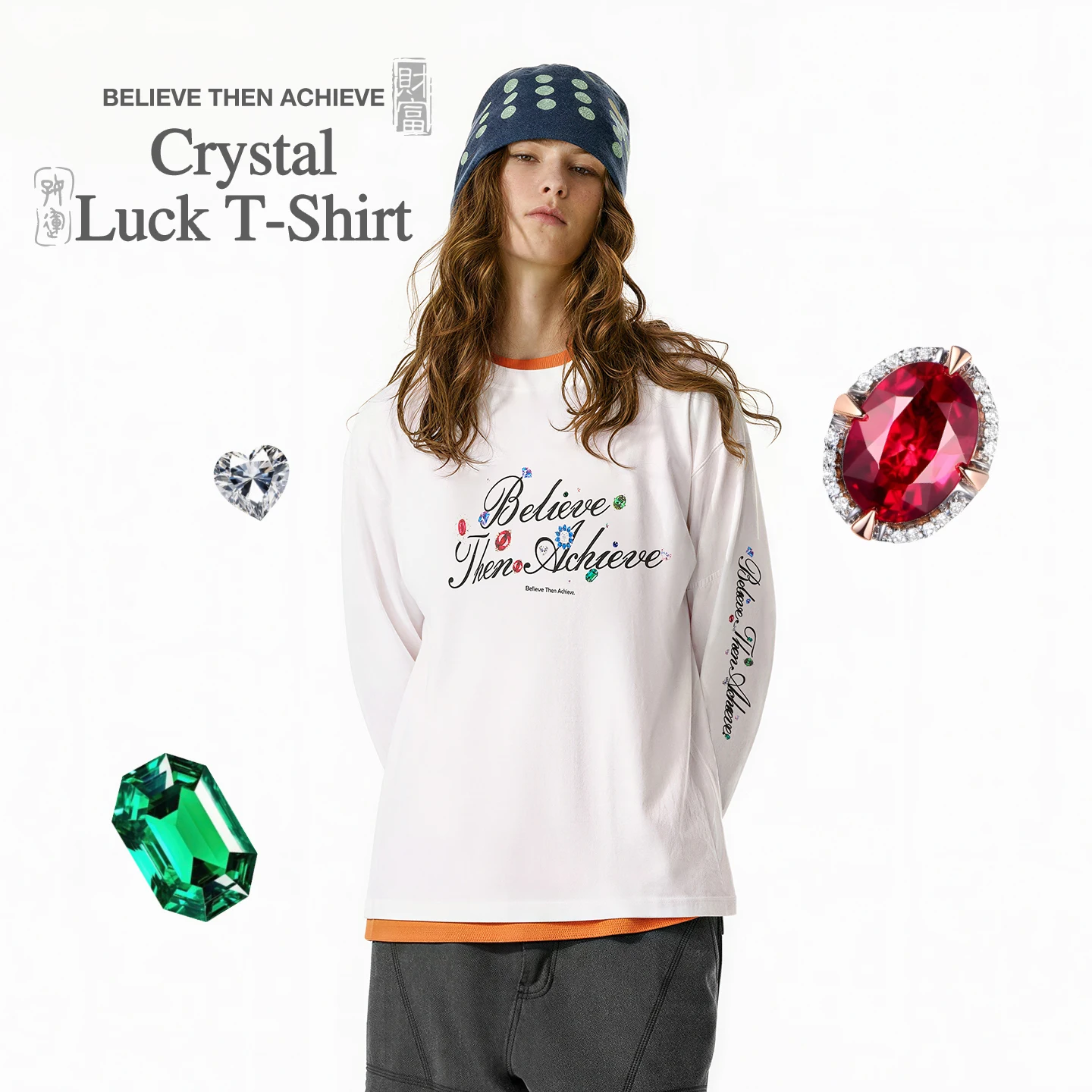 

INFLATION Men Heavyweight Long Sleeve T Shirt Fall 2025 Letter Gem Print Streetwear Crewneck Top