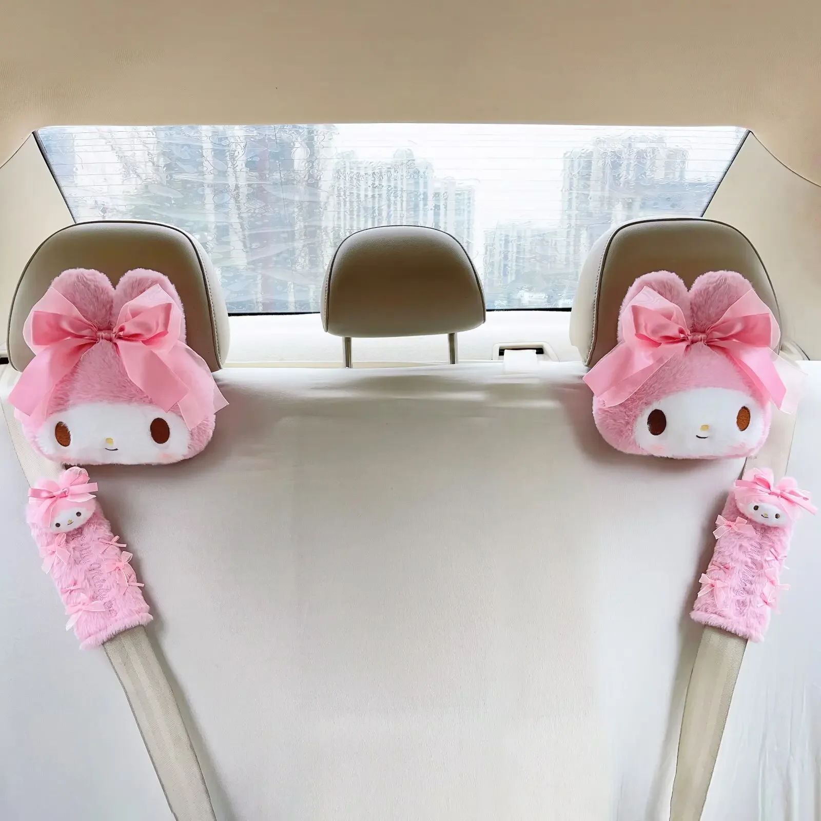 Kawaii minha melodia plushies travesseiro macio encosto de cabeça cinto de segurança capa almofada traseira do carro recheado anime fofinho brinquedo de pelúcia presentes menina