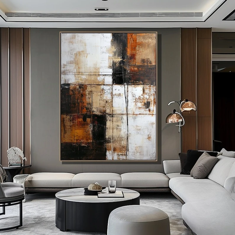 Original Modern Abstract Brown Oil Painting Frameless White Minimalist Wabi Sabi Textured Canvas Oil Artworks for Office Decor