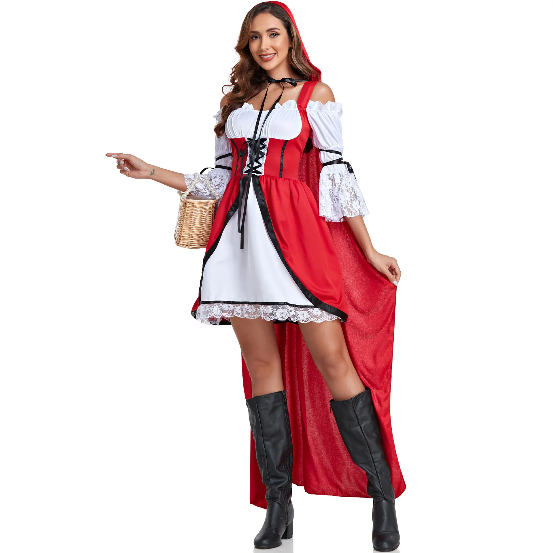 MXL New loween Wolf andmother Red Riding Hood Costume Cloak Fairy T Theme Activi Performance Women's Ethnic Stage C...