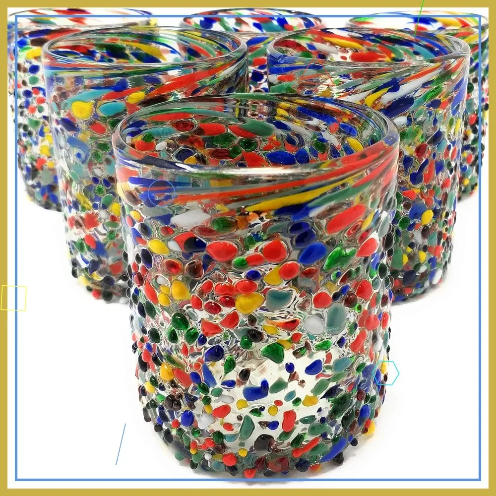 

Набор из 6 стаканов для напитков с конфетти в мексиканском стиле, ручной работы, 10 унций каждый - Яркие стаканы для напитков