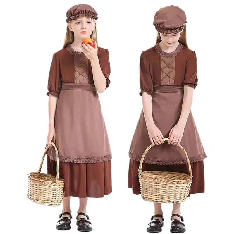 

Kids Maid Dress Fairy Tale theme Halloween Cosplay Wolf Grandma Performance Costume Girl Idyllic Farm Maid Grandmother Dress Up