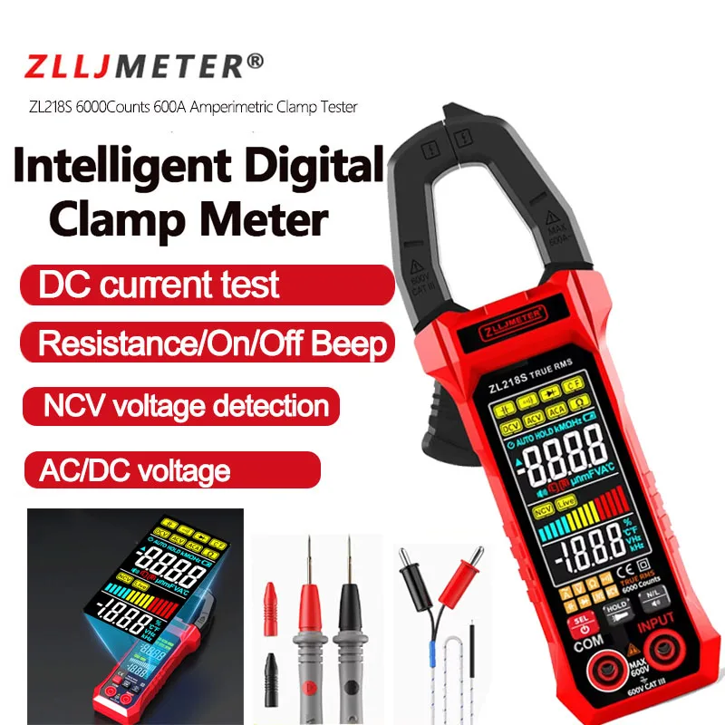 ZL218S DC AC Current Voltage Digital Clamp Meter 6000 Counts 600A Amperimetric Clamp capacitance ohm Tester NCV Electrician Tool