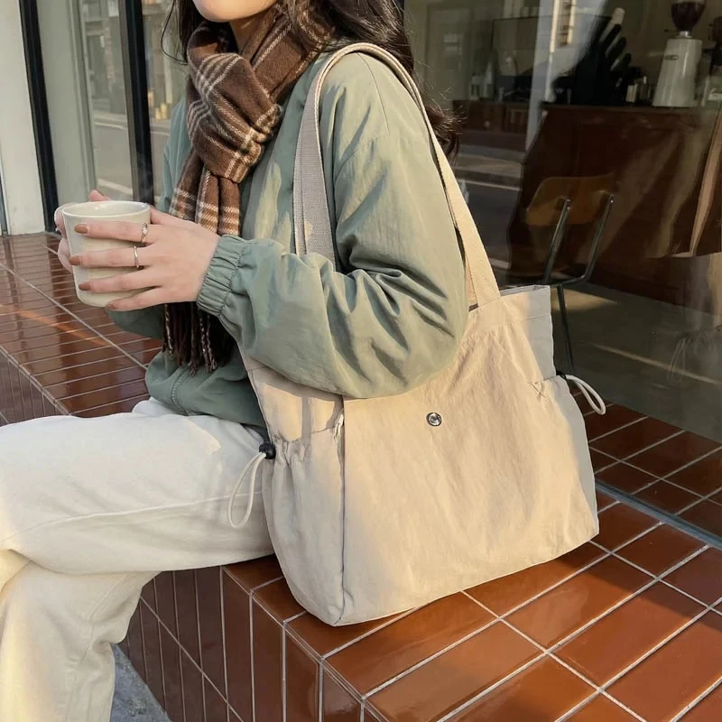 

Korean Japanese Style Large Capacity Nylon Canvas Bag Women's Class Handheld Single Shoulder Tote Bag Simple Versatile Commut...