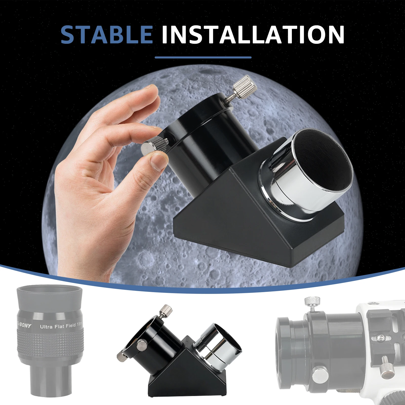 SVBONY SV221 1.25-inch 90 Degree Mirror Diagonal Brass Compression Rings with Internal Extinction Design for Refractor Telescope