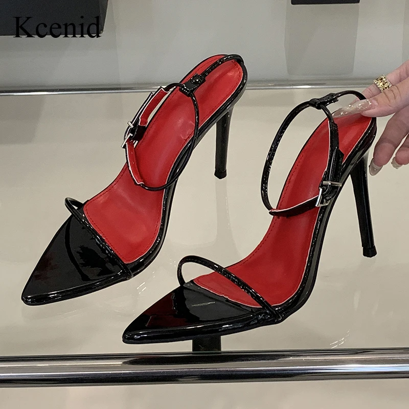 

Kcenid Black High Heels Sandalias Women's Sexy Stiletto Sandals Summer Fashion Buckle Strap Gladiator Stripper Shoes For Party