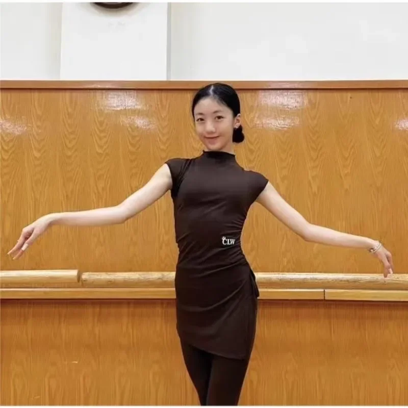Women Latin Dance Suit Short Sleeve Top Flared Pants Split Set Modern Dance Training Costume