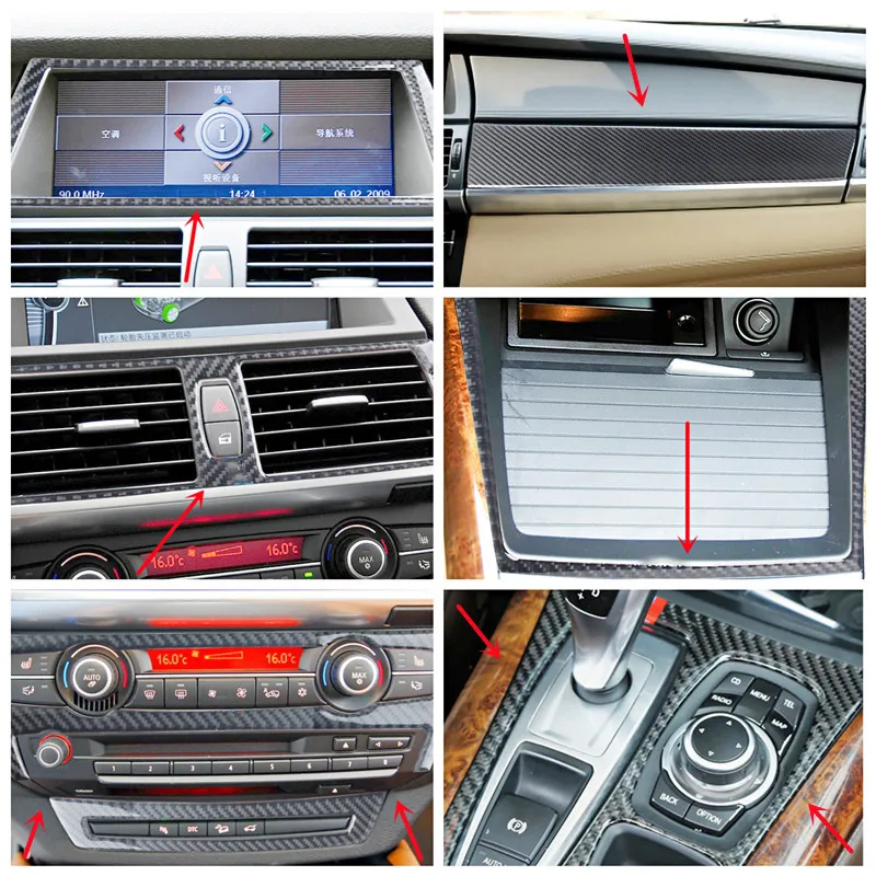 Carbon Fiber Stickers For BMW X5 X6 E70 E71 Interior Modification Cover Trim Strips Decorative Stickers Car Styling Accessories