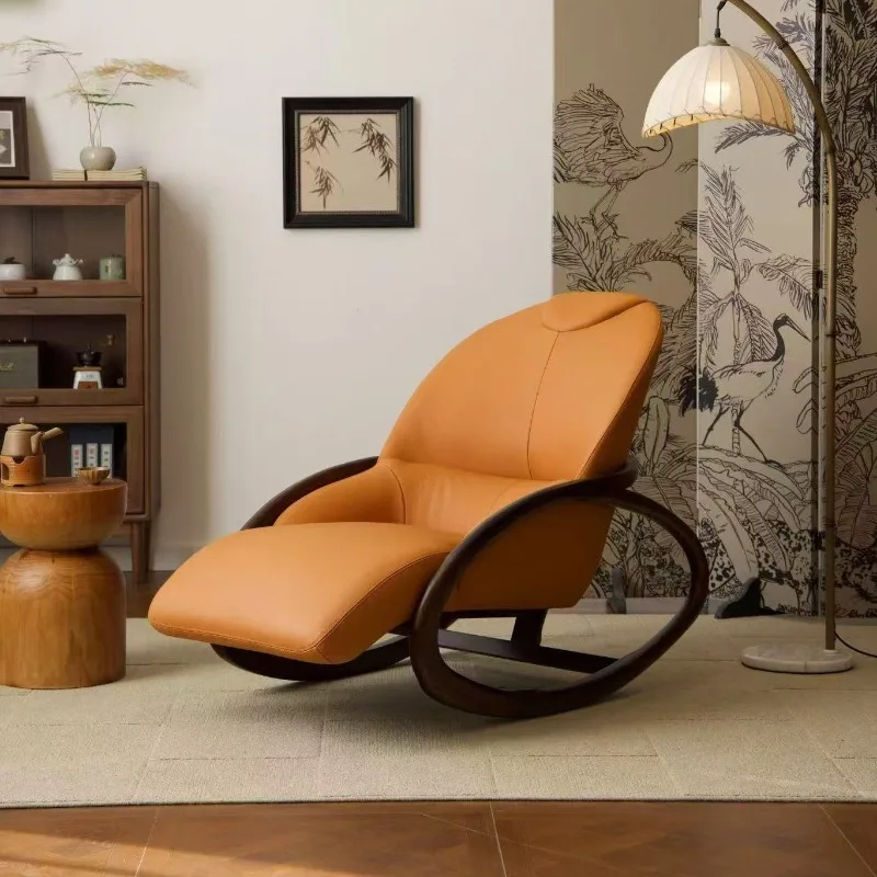 

Living Room Rocking Casual Solid Wood Chair Balcony Single Lounge Chair Leather Sofa