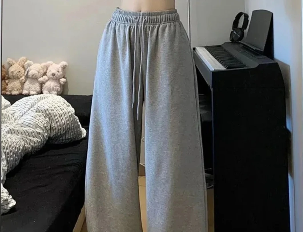 

Широкие спортивные штаны для женщин, повседневные спортивные штаны с эластичной резинкой на талии, женская уличная одежда, серая спортивная одежда больших размеров, женская