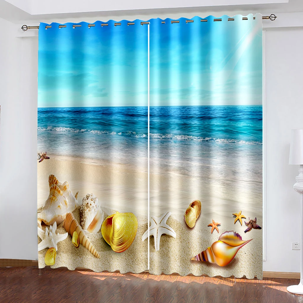 High Quality Waterproof Bathroom Curtain blue seaside curtains 3D Printing Modern Fashion Home Decor