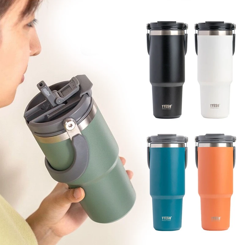 1200/900/600ml Water Cup Stainless Steel Water Bottle Thermos Portable Cold Hot Coffee Travel Mug With Lid Straw Outdoor Sports