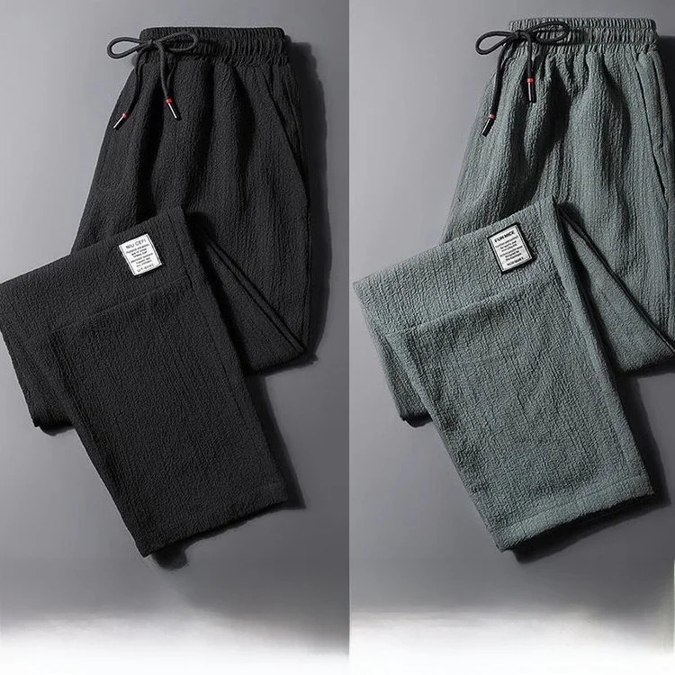 

Ice Silk Thin Cotton Linen Sports Pants Men's Casual Loose Cool Qui Dry Simple Spring Autumn Wear for Working And Leisure