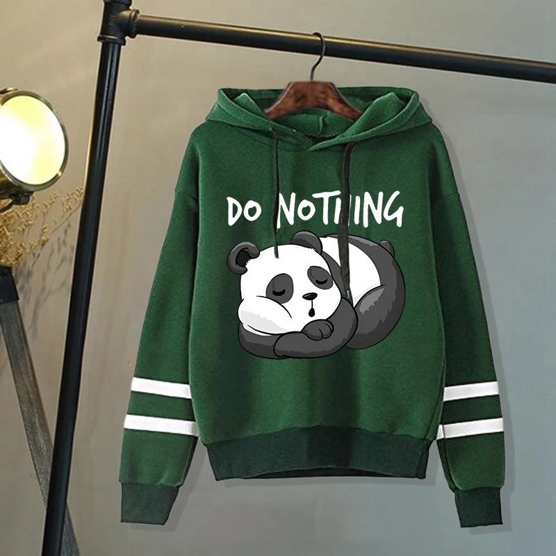 Women'S Men's Winter Autumn Fashion Hooded Casual Long Sleeve Cute Panda Do Nothing Hoodies Sweatshirts Loose Stripe Pullover