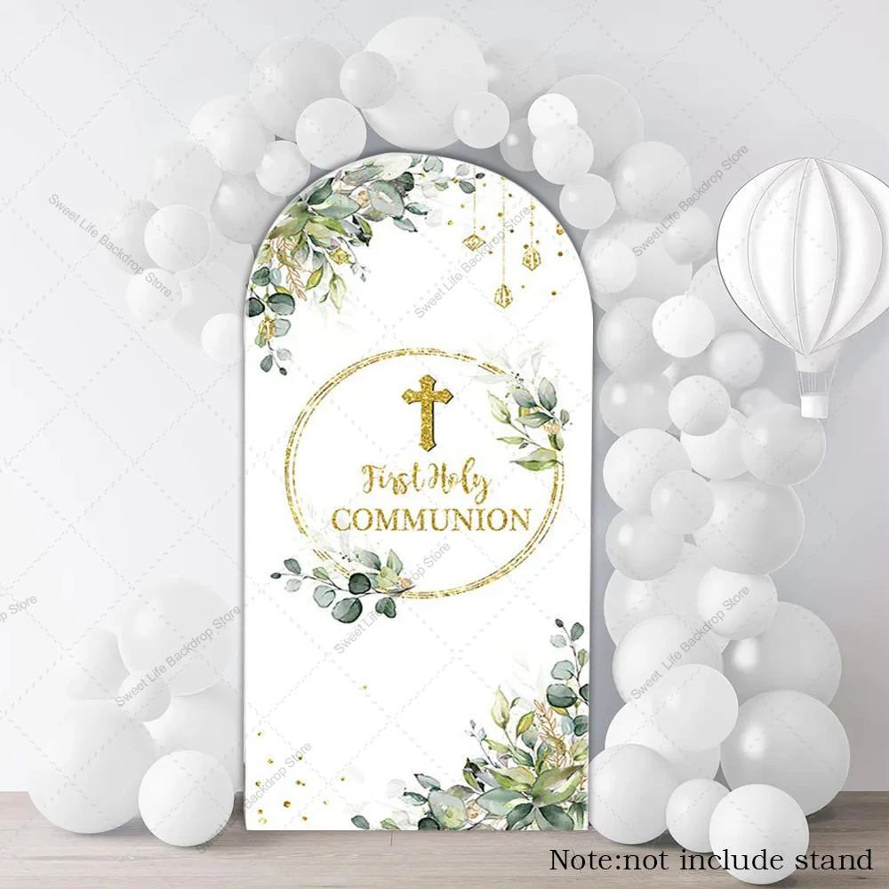 المعمودية الأولى بالتواصل قوس خلفية الأوراق الخضراء التعميد النقاط الذهبية صورة غطاء قوس ديكور