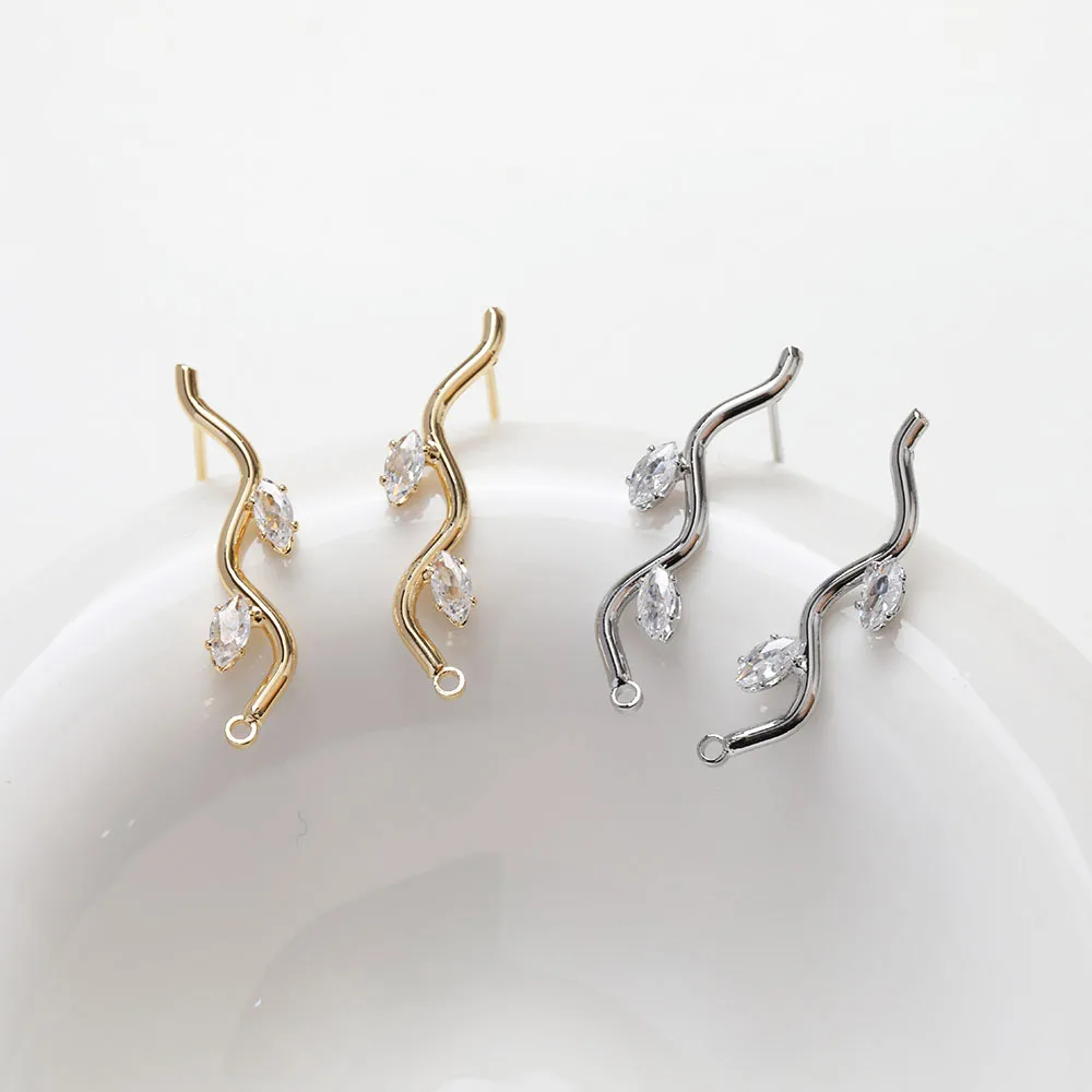4PCS  Zircon Ear Studs Diy Earrings Supplies for Jewelry Findings Components Hand Made Brass 14k Gold Plated Accessories 6*27mm