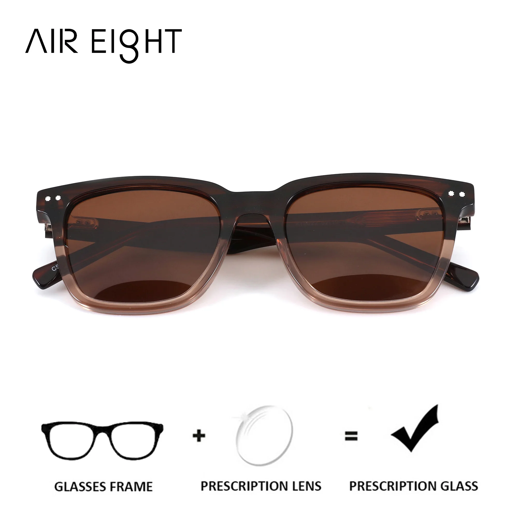 AIR EIGHT S Size Square Acetate For Men Prescription Sunglasses Progressive Polarized UV400 TAC Outdoor Leisure Eyewear