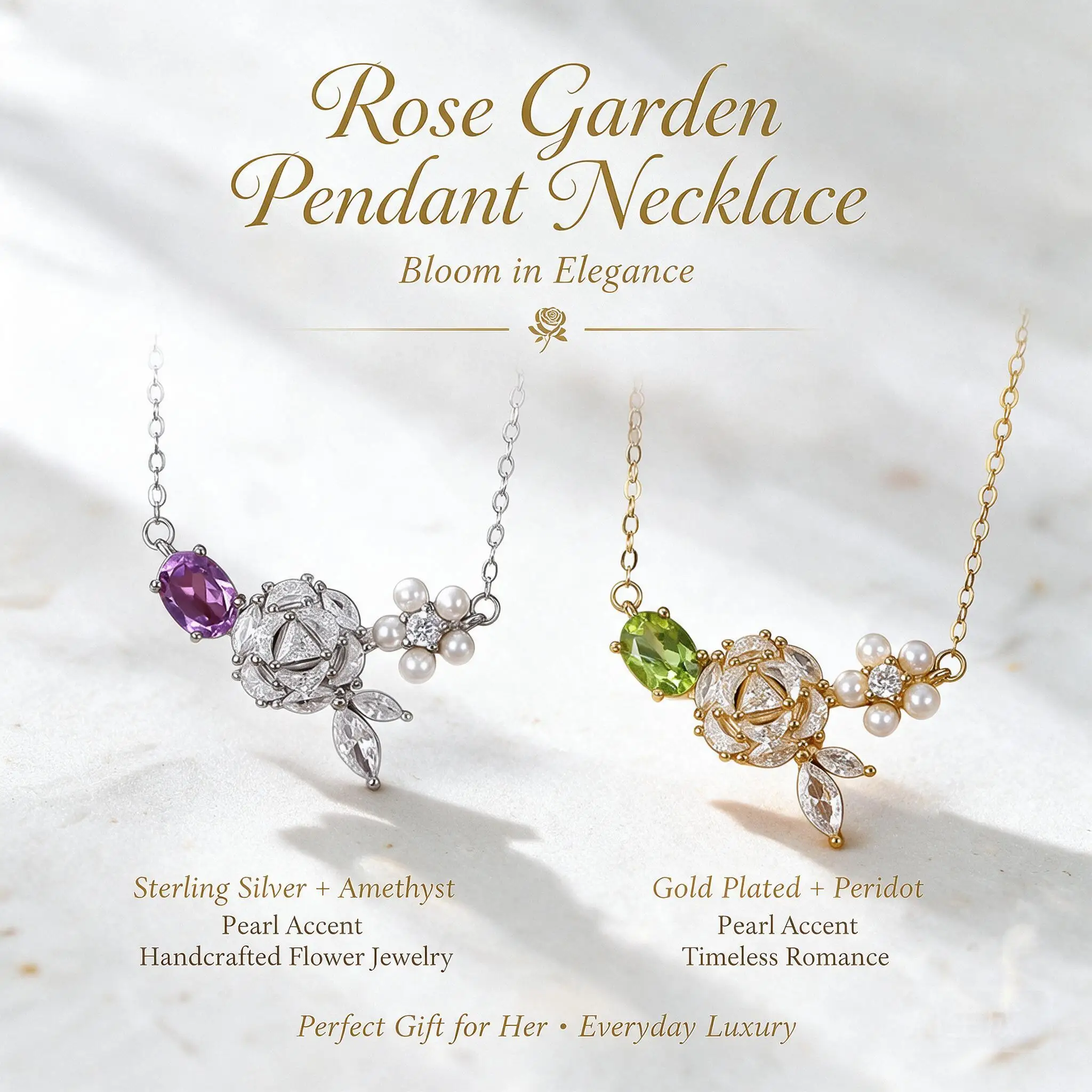 Luxury S925 Sterling Silver Natural Gems Rose Pearl Clavicle Chain Fine French Amethyst Peridot Citrine Topaz Garnet Women Gift